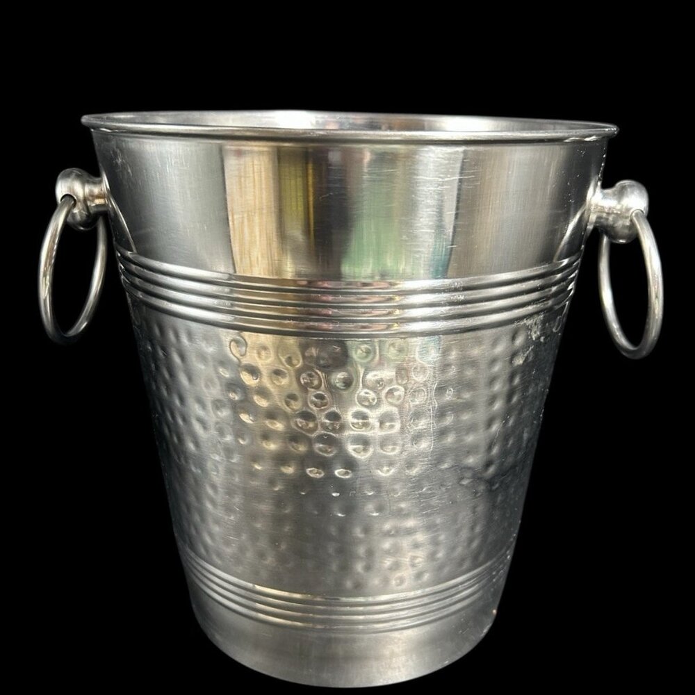 Mid-Century Stainless Steel Ice Bucket w/ Ring Handles Champagne Wine Cocktail